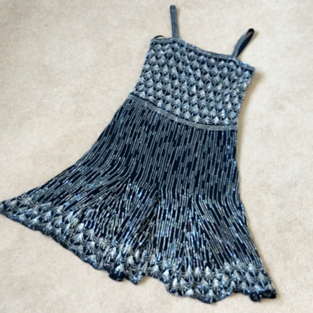 EUC Ugo Zaldi black beaded midi dress